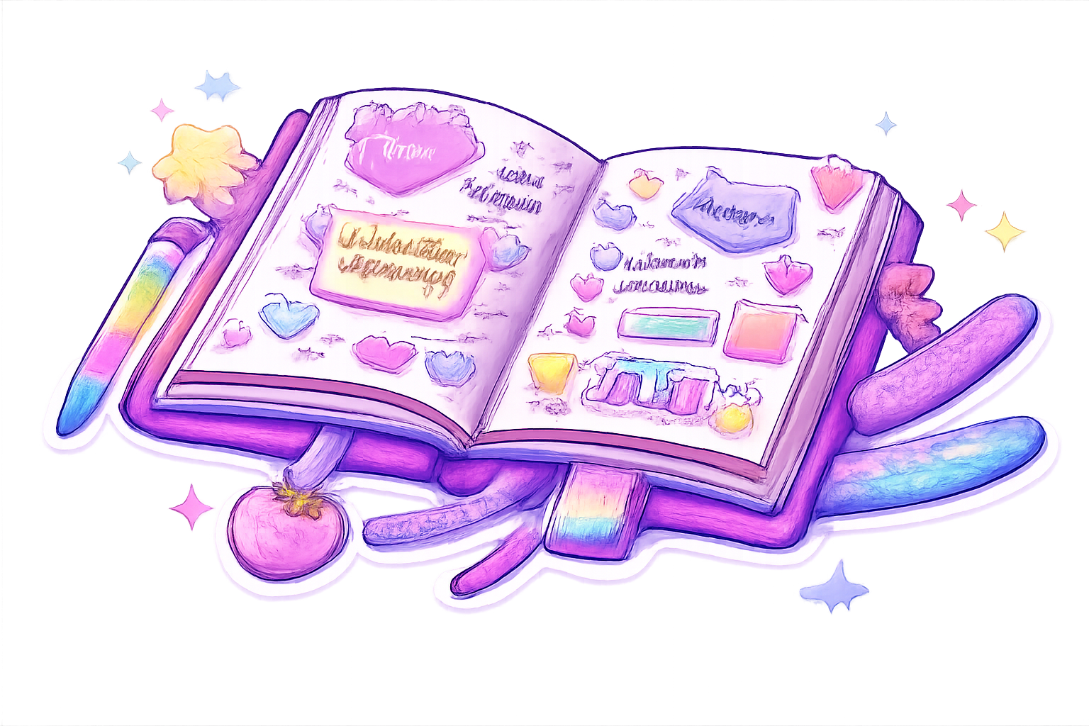 Diario abierto de Kiki con stickers y corazones